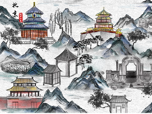 水墨风全国旅游地标城市印象