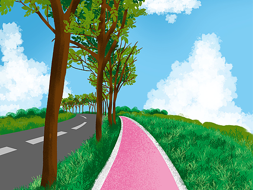 夏天的路插画