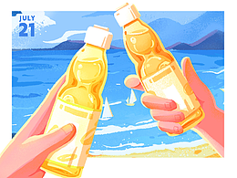 想去海边音乐主题插画