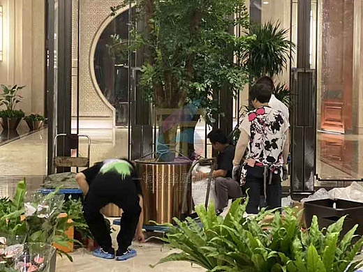 中式售楼部大堂不锈钢花箱花盆花钵厂家定制