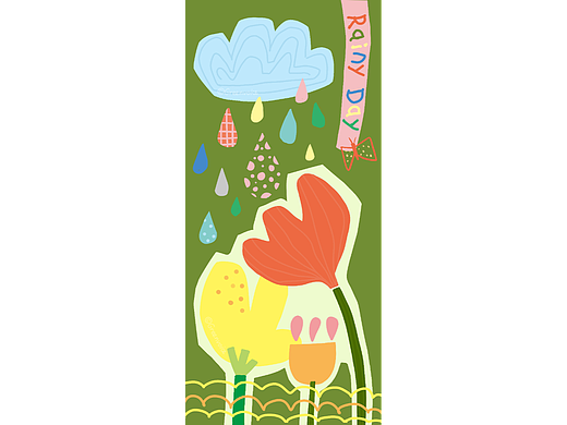 壁纸分享-彩虹雨快落下-植物插画