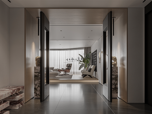 现代的硬装，古朴大气的软装，整体庄重雅致！