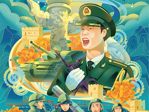 《海、陆、空|构建新时代军事强国》系列插画海报