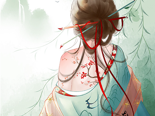 古风背影插画