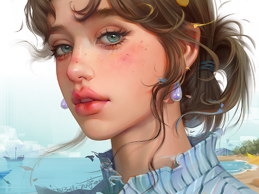 海风吹过  |  女孩头像厚涂插画