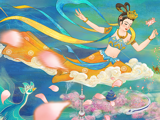 敦煌飞天-CG仿岩彩画