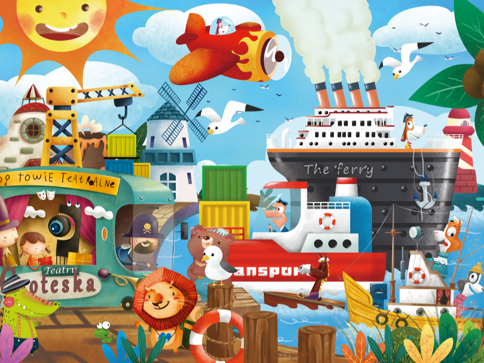 儿童插画-小镇码头