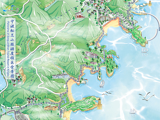 宁波松兰山全域旅游手绘地图