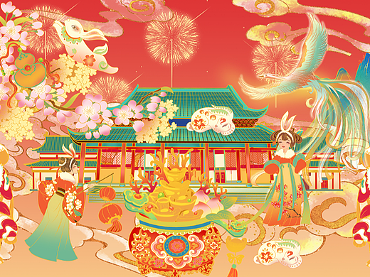 兔年春節(jié)（個人主頁-ZNjM0MjQ4NzY=） - 商業(yè)插畫 - 站酷設(shè)計(jì)師喵美心善草燈原創(chuàng)素材 - 站酷ZCOOL