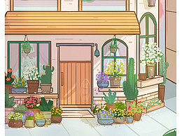 扁平風(fēng)治愈系建筑場(chǎng)景插畫-街邊花店