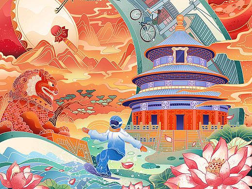 城市国风线性插画-北京