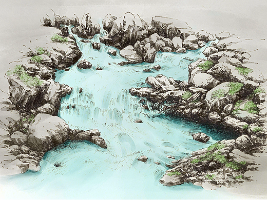 钢笔风景手绘