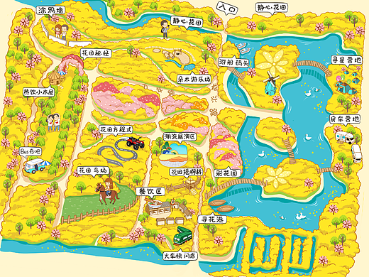 河南封丘油菜花景区手绘地图