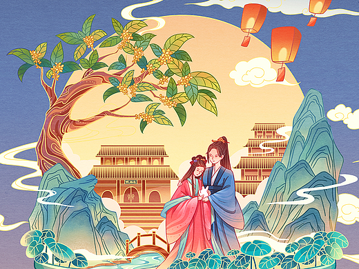中秋节国潮插画