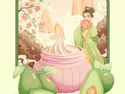 中式化妆品包装插画