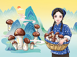 松茸包裝插畫