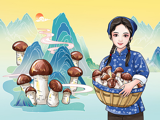 松茸包装插画