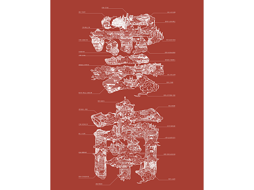 云南景点字形线稿手绘