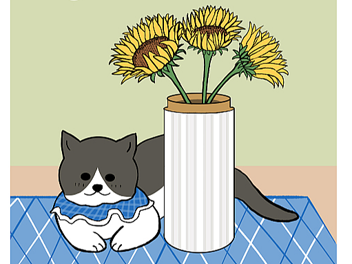 自学插画猫猫向日葵
