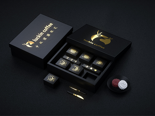 中秋团圆瑞幸咖啡联名冰皮月饼包装设计