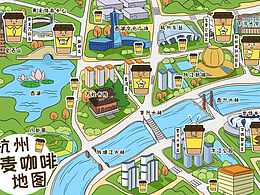 杭州麦咖啡插画地图