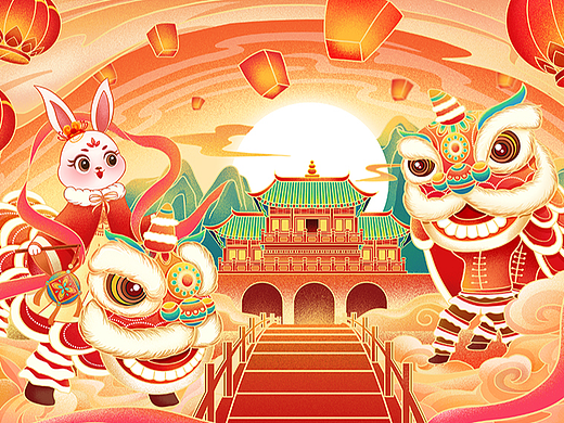 2023兔年国风插画-福兔贺春