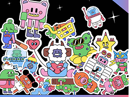 6组可爱系列怪兽插画贴纸集合