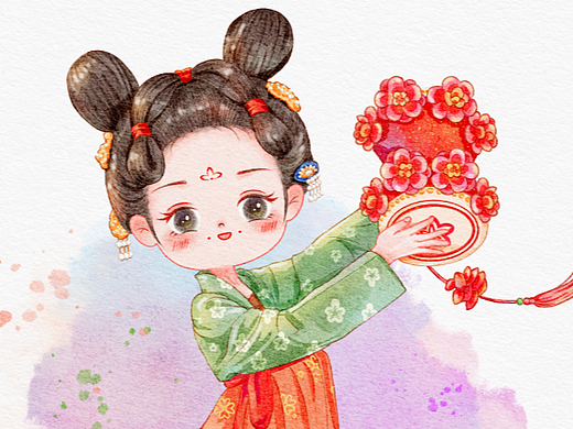 古风水彩Q版人物插画（个人主页-ZNjM2NDkxMjA=） - 创作习作 - 站酷设计师阿洁画画啊原创素材 - 站酷ZCOOL