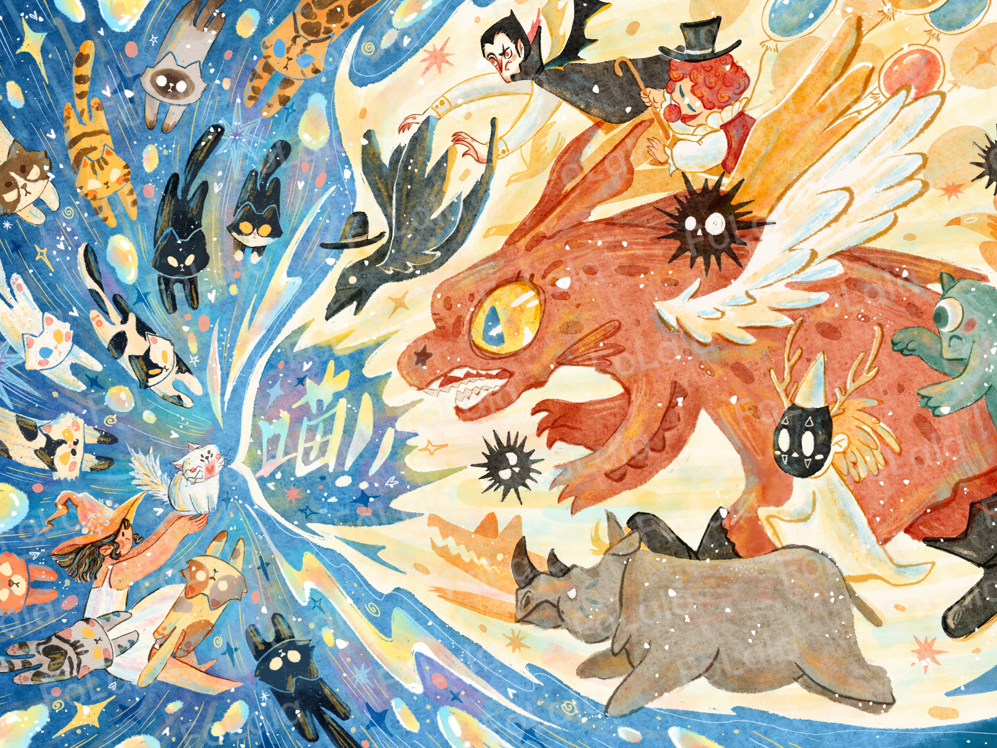 原创插画-猫猫拯救世界