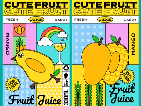 “果动精灵”的馈赠---水果饮料包装插画