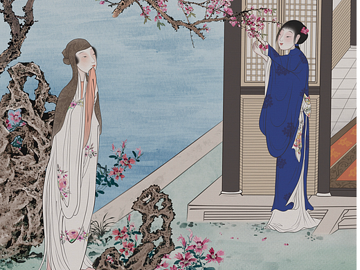 工笔画《美人游春图》