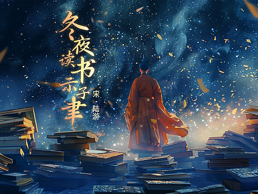 冬夜读书示子聿·图示AI创意插画