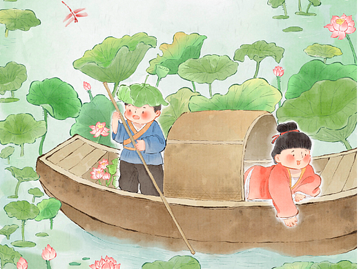 夏日荷花（個人主頁-ZNjYyMDAzMDA=） - 兒童插畫 - 站酷設(shè)計師畫畫的阿町原創(chuàng)素材 - 站酷ZCOOL