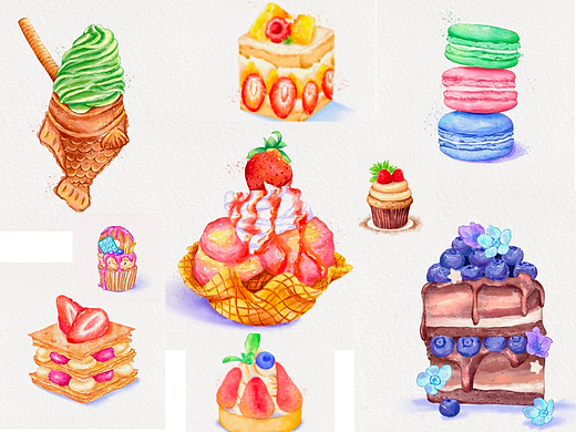 临摹甜品水彩练习
