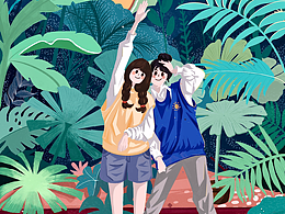 春天&夏天場景插畫