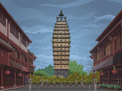 Pixel art 像素画分享-居住的地方之东寺塔