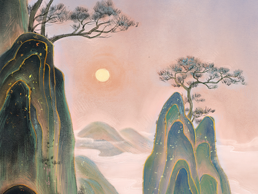 一山一孤影 一木一云天-古风插画