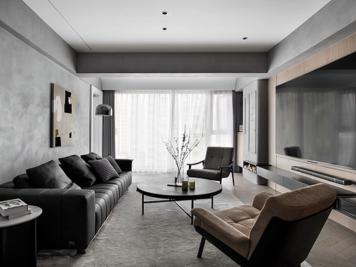 148平现代极简装修，木格栅+造型柜电视墙，超有设计感