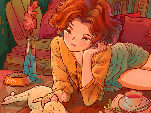 女孩和猫（个人主页-ZNTk5Nzg5OTI=） - 艺术插画 - 站酷设计师子不语x原创素材 - 站酷ZCOOL