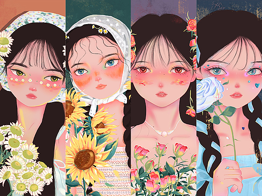 少女与花插画 合集