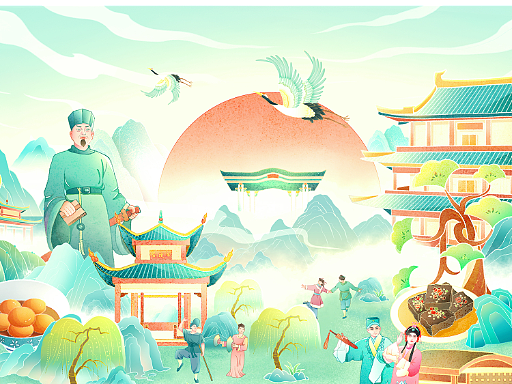 赏麓山游橘洲（个人主页-ZNjM4OTMzNjQ=） - 商业插画 - 站酷设计师陈子岄原创素材 - 站酷ZCOOL