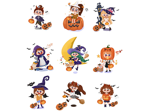 小魔女系列-九宫格（个人主页-ZNjI4MjA1MTY=） - 商业插画 - 站酷设计师辣酱爱画画原创素材 - 站酷ZCOOL