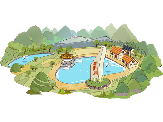 手绘旅游景点