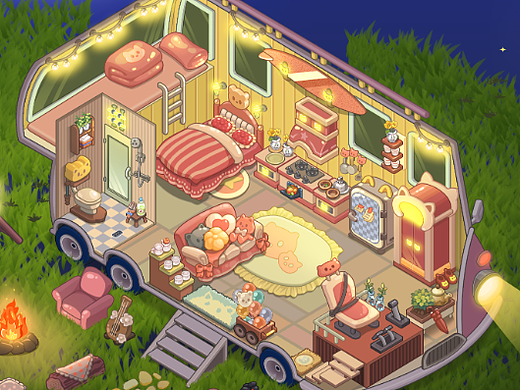 《迷彩花都》场景创作，2.5D场景，游戏室内设计