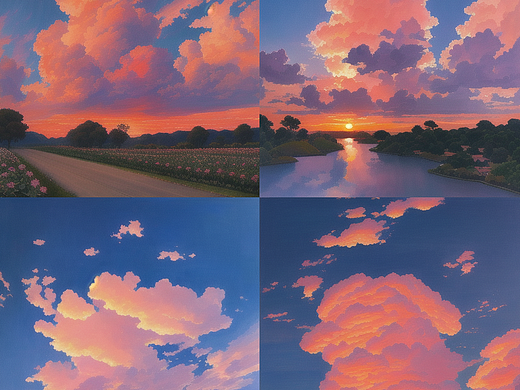 夏天，晚霞，微风