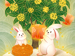 中秋节兔子放孔明灯