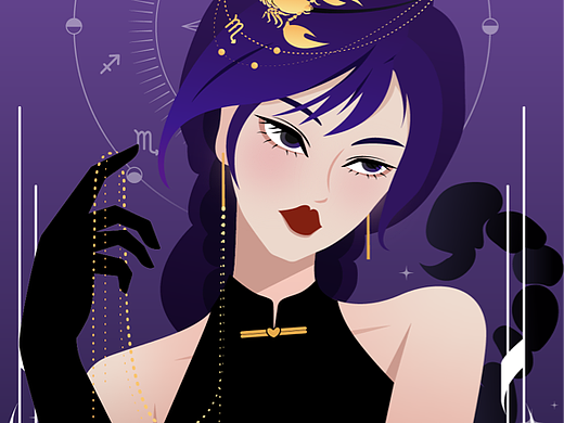 矢量时尚十二星座女孩插画｜天蝎座