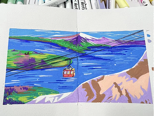 山水|丙烯马克笔day13（个人主页-ZNjMyNDQ5NjQ=） - 艺术插画 - 站酷设计师初七37原创素材 - 站酷ZCOOL