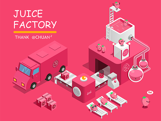 2.5D草莓工厂插画