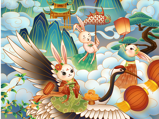 中秋玉兔赏月图（个人主页-ZNjY1MDQ1NDg=） - 商业插画 - 站酷设计师九月熊920原创素材 - 站酷ZCOOL